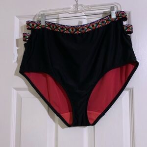 Geometric Strappy Colorful and Black High Waist Swim Bottoms Bikini Plus